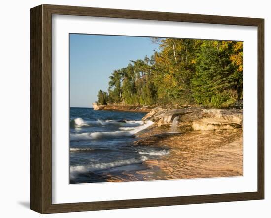 Michigan, Upper Peninsula. Waterfall Along the Edge of Lake Superior-Julie Eggers-Framed Photographic Print