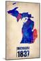 Michigan Watercolor Map-NaxArt-Mounted Poster