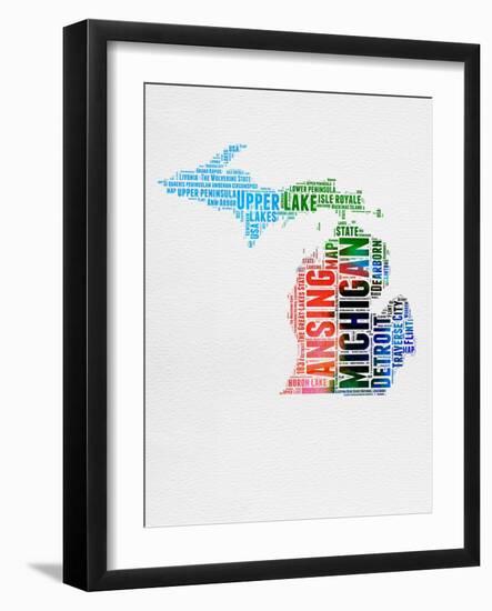 Michigan Watercolor Word Cloud-NaxArt-Framed Art Print