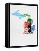 Michigan Watercolor Word Cloud-NaxArt-Framed Stretched Canvas