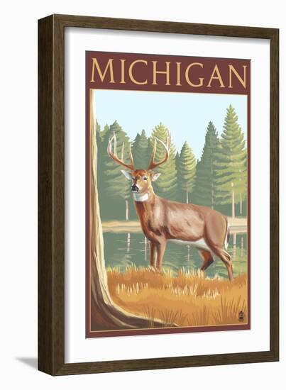 Michigan - White Tailed Deer-Lantern Press-Framed Art Print