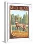 Michigan - White Tailed Deer-Lantern Press-Framed Art Print