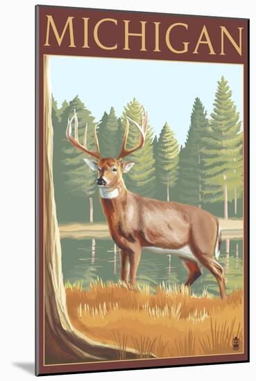 Michigan - White Tailed Deer-Lantern Press-Mounted Art Print