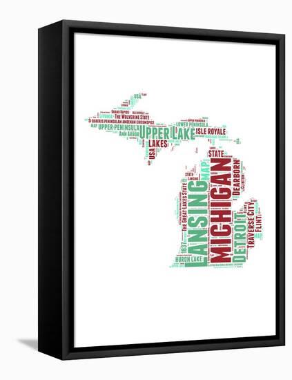 Michigan Word Cloud Map-NaxArt-Framed Stretched Canvas