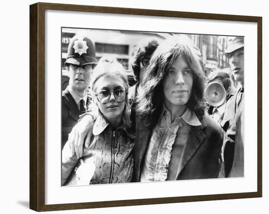 Mick Jagger and His Girl Friend, Singer Marianne Faithful Arrive at Magistrate's Court-null-Framed Photo