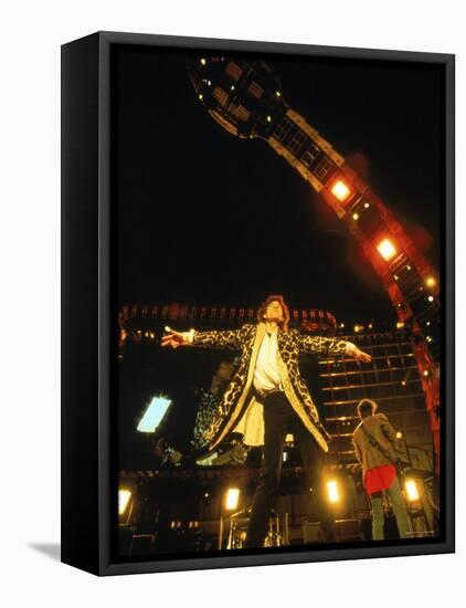 Mick Jagger During a Performance by the Rolling Stones-null-Framed Stretched Canvas