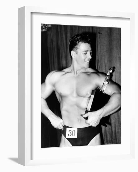 Mickey Hargitay, Who Has Just Won the Amateur Mr. Universe Contest in London, 1955-null-Framed Photo