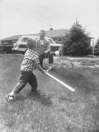 Mickey Mantle's Son Batting at Ball Pitched by Him' Premium Photographic  Print - Ralph Morse