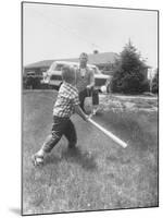 Mickey Mantle's Son Batting at Ball Pitched by Him-Ralph Morse-Mounted Premium Photographic Print