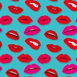 Makeup and Cosmetics Seamless Pattern with Red Woman Lips. Flat Sexy Lips Fashion Background Vector-MicroOne-Laminated Art Print