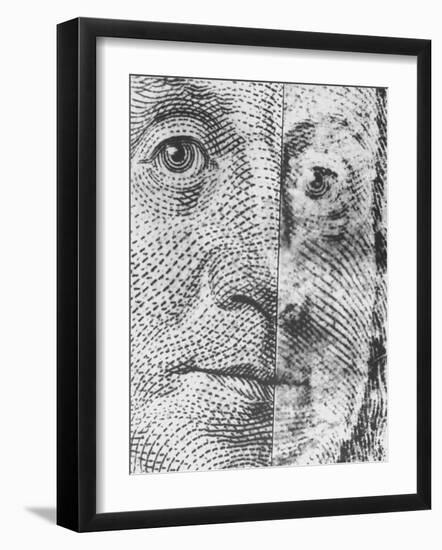 Microscopic Photo of Real $100 Bill and Fake One-null-Framed Photographic Print
