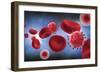 Microscopic View of Blood Cells with Virus-null-Framed Art Print