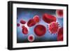 Microscopic View of Blood Cells with Virus-null-Framed Art Print