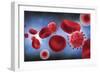 Microscopic View of Blood Cells with Virus-null-Framed Art Print