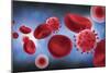 Microscopic View of Blood Cells with Virus-null-Mounted Art Print
