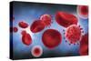 Microscopic View of Blood Cells with Virus-null-Stretched Canvas