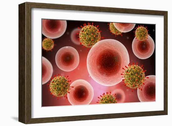 Microscopic View of Cell and Virus-null-Framed Art Print