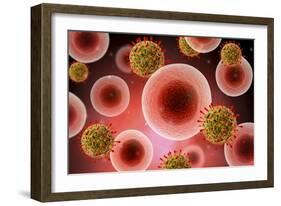 Microscopic View of Cell and Virus-null-Framed Art Print