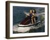 Mid Adult Couple Riding a Jet Ski-null-Framed Premium Photographic Print