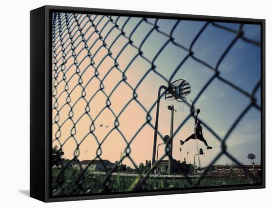 Mid Adult Man Playing Basketball-null-Framed Stretched Canvas