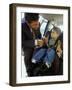 Mid Adult Man Strapping His Son into a Car-null-Framed Photographic Print