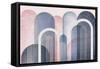 Mid Century Arches Blush Navy-Urban Epiphany-Framed Stretched Canvas