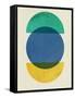 Mid Century Blue Circle and Half Moons-Eline Isaksen-Framed Stretched Canvas