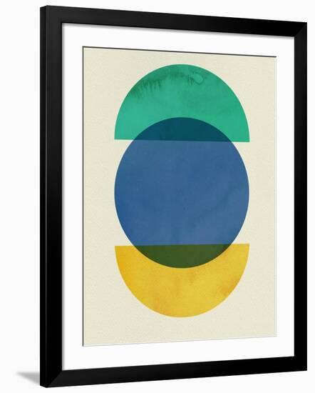 Mid Century Blue Circle and Half Moons-Eline Isaksen-Framed Art Print