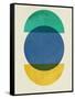 Mid Century Blue Circle and Half Moons-Eline Isaksen-Framed Stretched Canvas