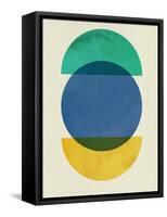 Mid Century Blue Circle and Half Moons-Eline Isaksen-Framed Stretched Canvas