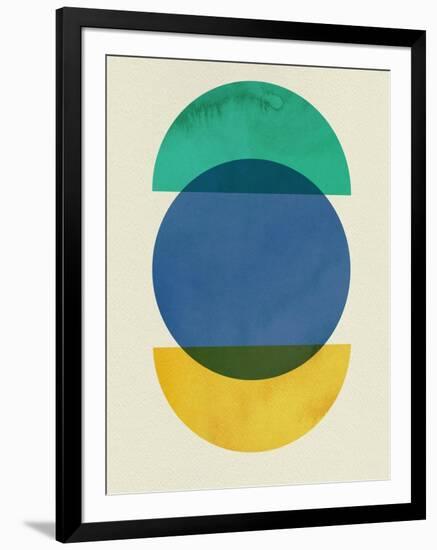 Mid Century Blue Circle and Half Moons-Eline Isaksen-Framed Art Print