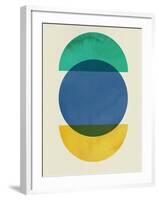 Mid Century Blue Circle and Half Moons-Eline Isaksen-Framed Art Print