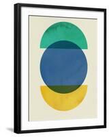 Mid Century Blue Circle and Half Moons-Eline Isaksen-Framed Art Print