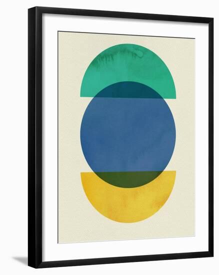 Mid Century Blue Circle and Half Moons-Eline Isaksen-Framed Art Print