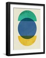 Mid Century Blue Circle and Half Moons-Eline Isaksen-Framed Art Print