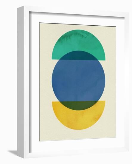 Mid Century Blue Circle and Half Moons-Eline Isaksen-Framed Art Print