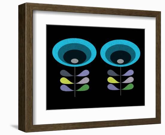 Mid Century Blue Flowers on Black-Anita Nilsson-Framed Art Print