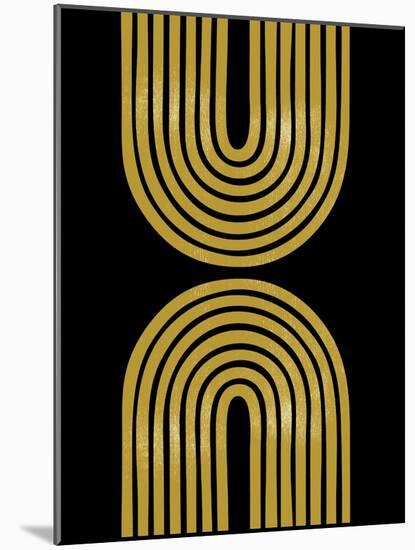 Mid Century Gold Shapes on Black I-Eline Isaksen-Mounted Art Print