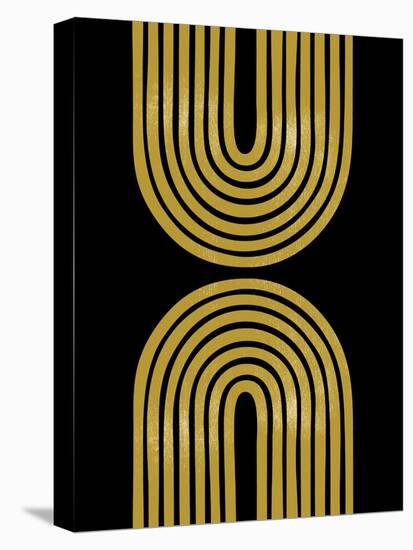 Mid Century Gold Shapes on Black I-Eline Isaksen-Stretched Canvas