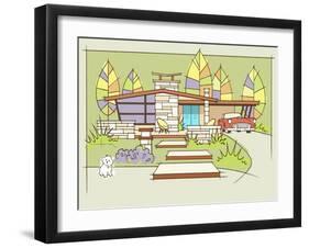 Mid-Century House #2 T-Bird White Dog-Larry Hunter-Framed Giclee Print