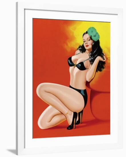 Mid-Century Pin-Ups - Beauty Magazine - Hot in Black-Peter Driben-Framed Art Print