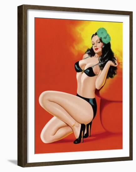 Mid-Century Pin-Ups - Beauty Magazine - Hot in Black-Peter Driben-Framed Art Print