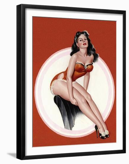 Mid-Century Pin-Ups - Eyeful Magazine - Brunette in a Red Bathing suit-Peter Driben-Framed Art Print