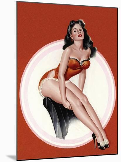 Mid-Century Pin-Ups - Eyeful Magazine - Brunette in a Red Bathing suit-Peter Driben-Mounted Art Print