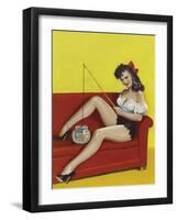 Mid-Century Pin-Ups - Joker Magazine - Fishin n funny-Peter Driben-Framed Art Print