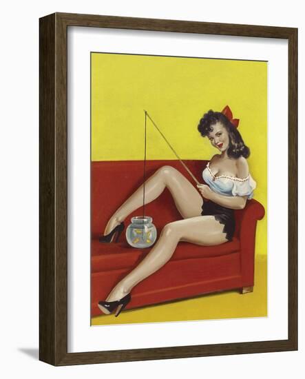 Mid-Century Pin-Ups - Joker Magazine - Fishin n funny-Peter Driben-Framed Art Print