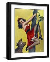 Mid-Century Pin-Ups - Moo - Up a tree-Peter Driben-Framed Art Print