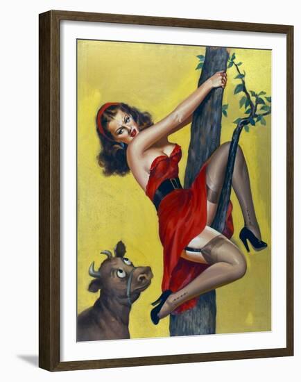 Mid-Century Pin-Ups - Moo - Up a tree-Peter Driben-Framed Art Print