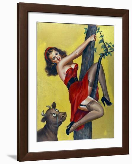 Mid-Century Pin-Ups - Moo - Up a tree-Peter Driben-Framed Art Print