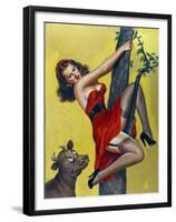 Mid-Century Pin-Ups - Moo - Up a tree-Peter Driben-Framed Art Print